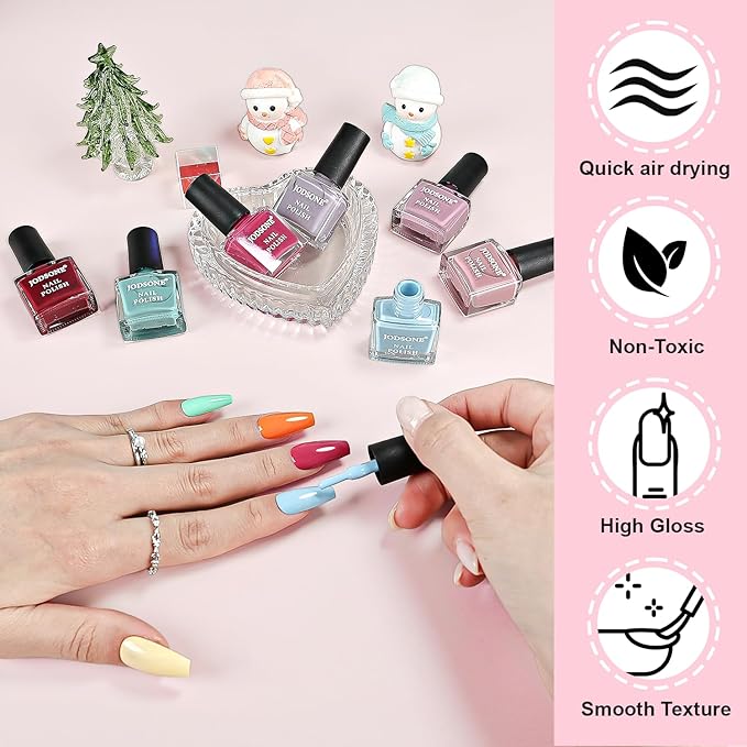 JODSONE 32 Colors Quick Dry Nail Polish Set 0.17 fl.oz,Valentines Nail Polish Set with 1 Top Coat & 2 Base Coat,Totaling 35Pcs,Air Dry & Long Lasting Nail Art DIY Home Manicure Gift for Women