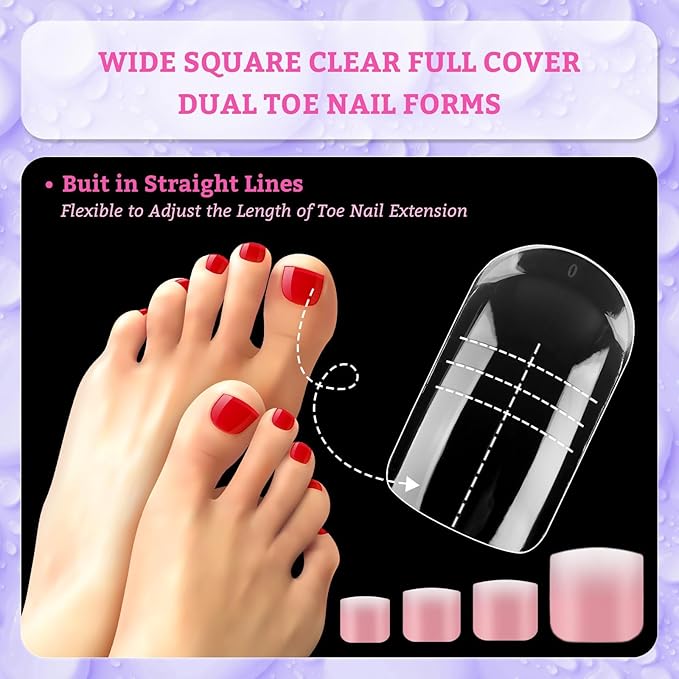 outopen 300pcs Wide Square Toe Nail Forms Clear Toenail Extension Nail Mold Full Cover Nail Art Mold for Toes for Wide Nail Beds Acrylic Extension Nail Forms for Beginners DIY Manicure, 15 Sizes