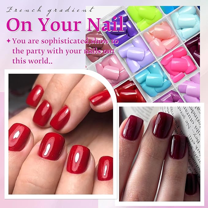 LoveOurHome 576pc Christmas Press on Nails Short Fake Nails Acrylic Nail Press ons Nails Square Short Presson Nail Square False Nail Artificial Fingernail & Glue Adhesive Tabs for Women Girls Kids