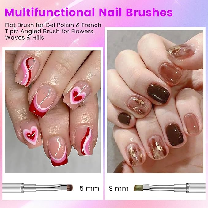 Nail Clean Up Brush, Double-Ended Flat & Fine Angled Acetone Resistant Nail Polish Remover Brush for Cleaning Polish Mistakes on the Cuticles, Nail Art Painting & Design