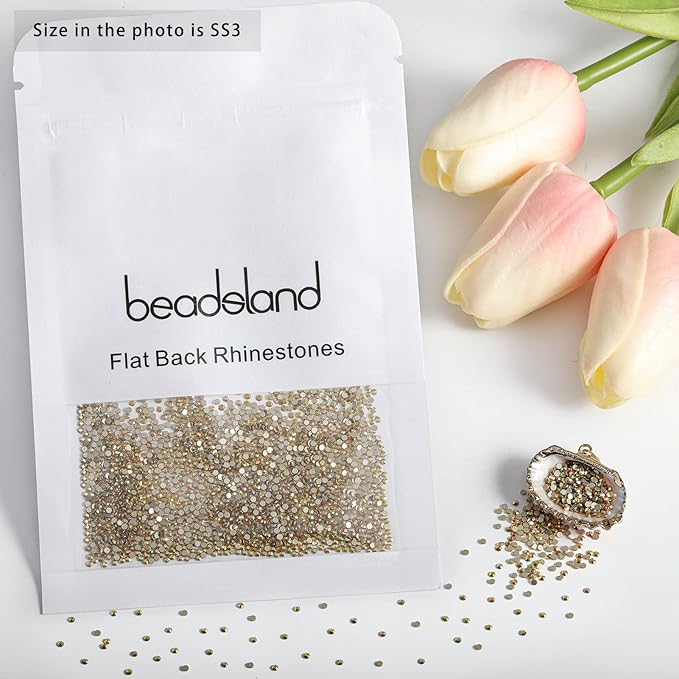 Beadsland 2880pcs Flat Back Crystal Rhinestones Round Gems for Nail Art and Craft Glue Fix,Metal Sunlight,SS3,1.2-1.4mm