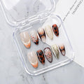 Handmade Press on Nails Full Cover False Nails with Vintage Leopard Print French Tip Designs Medium Almond Flower Press on Nails Glossy Thickened Golden Embossed Acrylic Nails for Women（Size S）