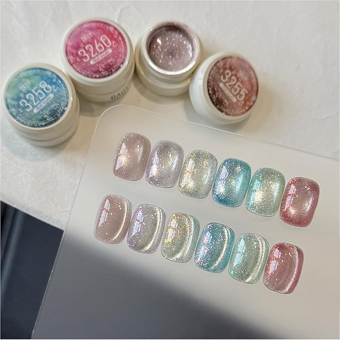 GAOY Glitter Cat Eye Gel Nail Polish Set with Magnet, 6 Colors Pink Blue Green Purple Sparkle Bling, for Salon Manicure & Nail Art DIY at Home, Frost Galaxy