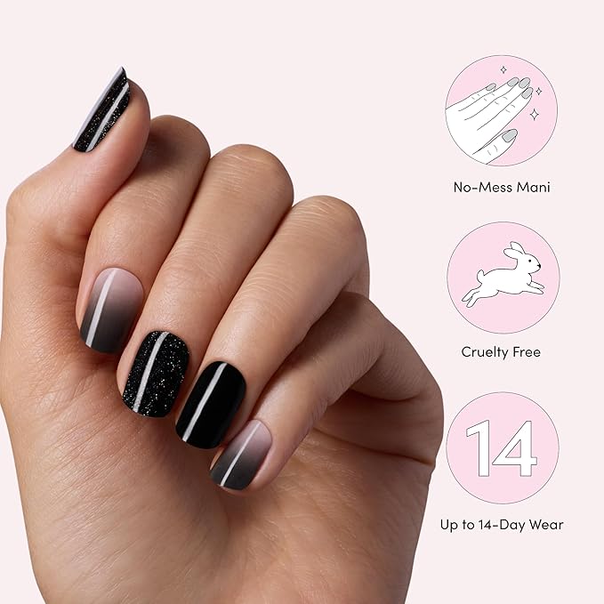 Dashing Diva Glaze Nail Strip 3-in-1 Kit - Best of Noirs - Long Lasting, Chip Resistant, Semi-Cured Gel Nail Strips - Contains 96 strips, 3 prep pads, 3 manicure sticks, 1 nail file