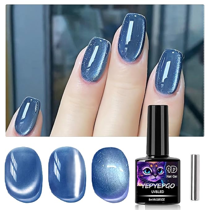 Planet Cat Eye Gel Nail Polish, Jelly Glass Cats Gel Polish with Magnet Stick, Ceramic Magnetic Cat Eyes Gel Crystal Sock Off Nail Art DIY at Home- Neptune Blue