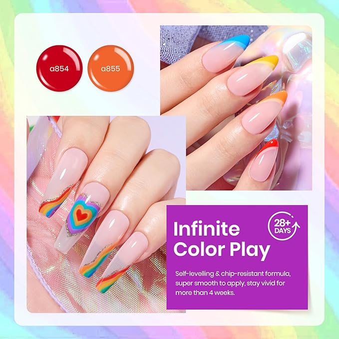 Beetles Rainbow Gel Polish Set - 6 Colors Red Yellow Blue Orange Green Purple Polish Rainbow Flag Gel Nail Polish Kit Spring Soak Off UV Nail Art Design Salon DIY Manicure Gifts for Women Girls