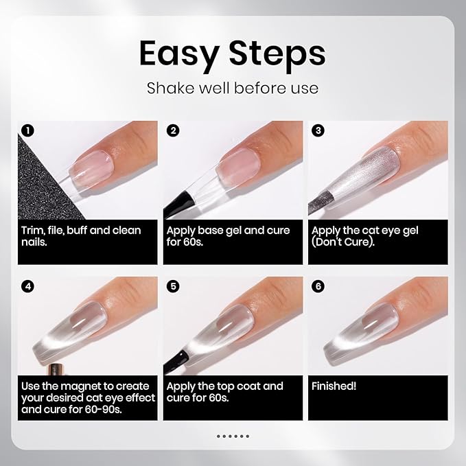 MIZHSE Cat Eye Gel Nail Polish, 12mL Silver Cateye Gel Polish Glitter Moonlight Cat Eye Effect Soak Off U V LED Gel Polish for Nail Art Manicure Salon Home DIY