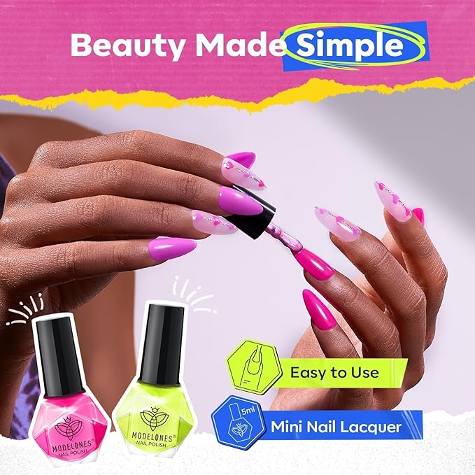 modelones Neon Nail Polish, 6 Colors Spring Summer Blue Green Purple Rose Orange Yellow Quick Dry Mini Starter Kit, Long Lasting Art DIY Manicure Set at Home for Women Girls