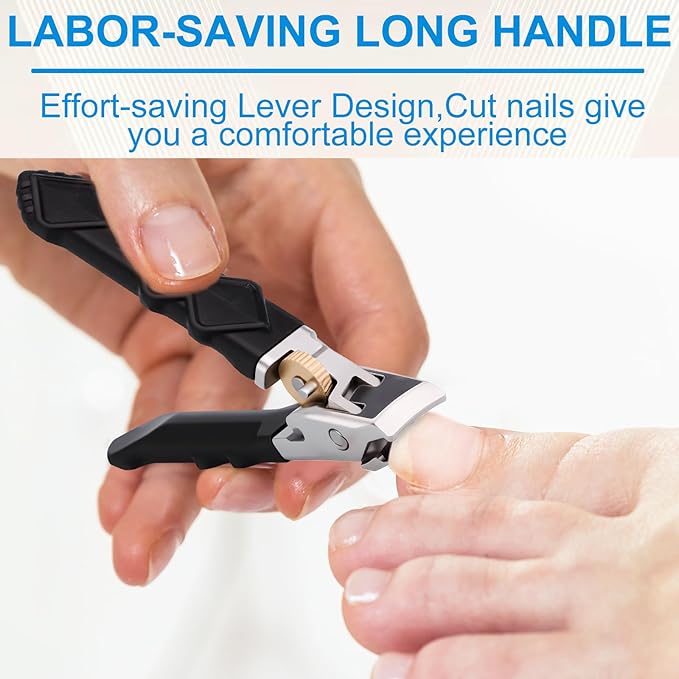 Toe Nail Clippers,Toenail Clippers for Thick Toenails, 180° Wide Jaw Heavy Duty Ingrown Toenail Clippers Nail Cutters, Ultra Sharp Slanted Nail Clippers with Long Handle (1set)