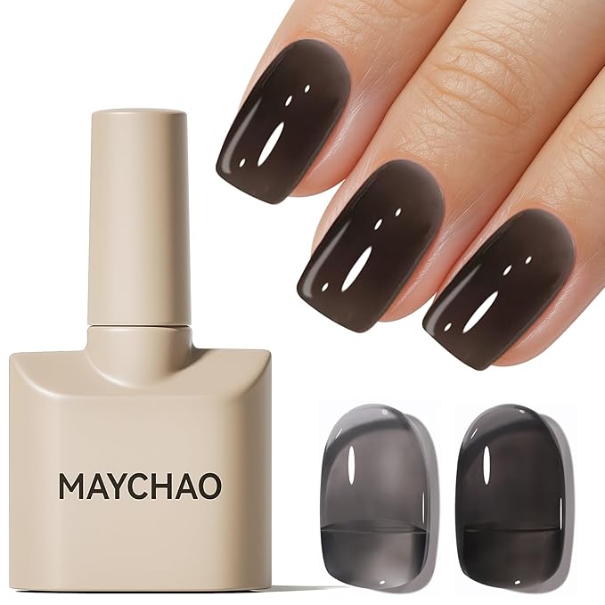 MAYCHAO 15ML Jelly Black Gel Nail Polish 1Pc Transparent Clear Black Gel Polish Soak Off UV LED Translucent Nail Polish Nail Art Starter Manicure Salon DIY at Home, 0.5 OZ