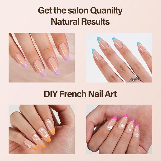150Pcs Gel Nail Tips Almond, Vansiho French Tip Press on Nails, Medium Almond Nail Tips, Pre-French Tips Press on Nails, Acrylic Fake Nails for Nail Art DIY 15 Sizes