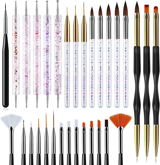 31 Pcs Nail Art Tool Set, Nail Art Brushes Kit with Liner, Dotting, Fan & Flat Nail Brush Drawing Pen for Acrylic, Gel Polish, DIY Manicure at Home & Salon Design Supply-Black
