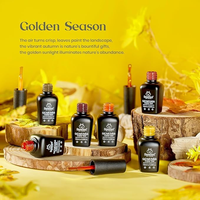 Beetles Gel Nail Polish Set 6Pcs Brown Green Yellow Burgundy Orange Glitter Gel Polish Nails Art Soak off Uv LED Manicure Gift Set Golden Season Collection 2025 Nail Trend Gift for Women