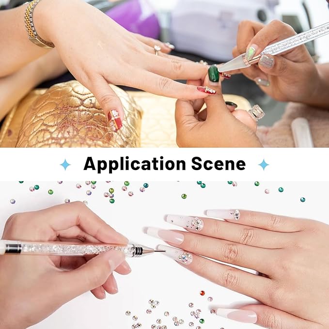 6Pcs Beadable Rhinestone Picker Dotting Pen Rhinestone Adding Dual-ended Beadable Handle DIY Nail Art Decoration Tool for Pick Up and Place Gems Crystals