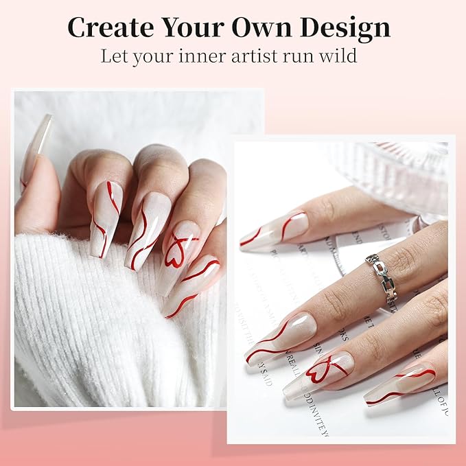 JODSONE Red Swirl Nail Art Liner Gel Polish,10ml Classic Color 3D Nail Art Pens Effect Nail Print Design with Thin Brush for French Tips Manicure Painting DIY at Home - LB03