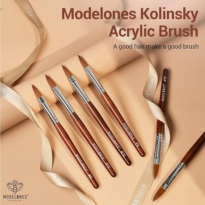 Modelones Kolinsky Sable Acrylic Nail Art Brush Red Wood Pen Nail Brushes for Extension 3D Carving Designs Professional Manicure Tool (10#)