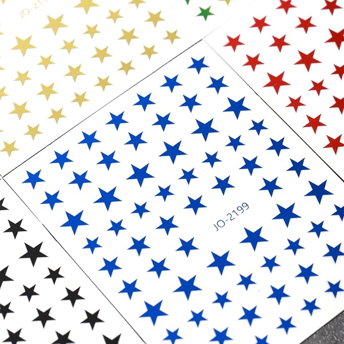 12 Colors Stars Nail Art Stickers, Laser Gold Silver Red Black White Pink Yellow Green Five-Pointed Star Nail Transfer Decals, 3D Stars Self-Adhesive Sticker Design for Women Manicure Decorations