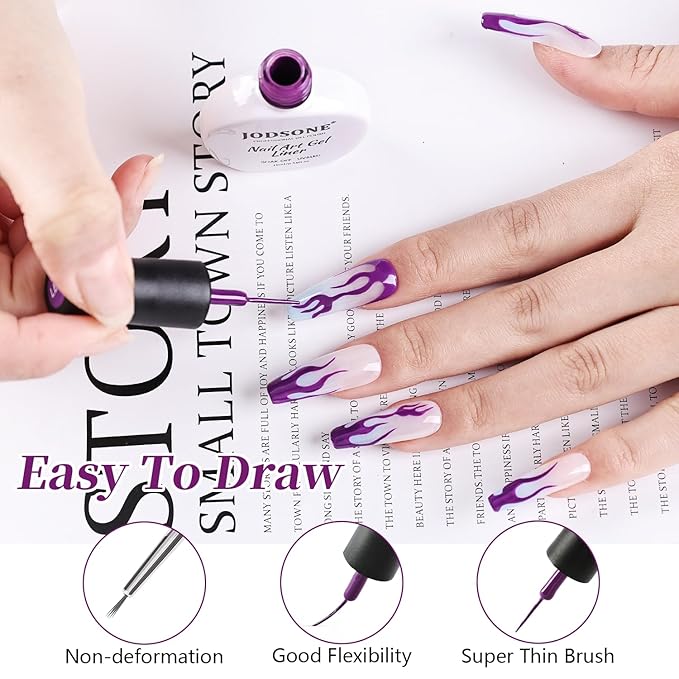 JODSONE Dark Purple Swirl Nail Art Liner Gel Polish,10ml Classic Color 3D Nail Art Pens Effect Nail Print Design with Thin Brush for French Tips Manicure Painting DIY at Home - LB17