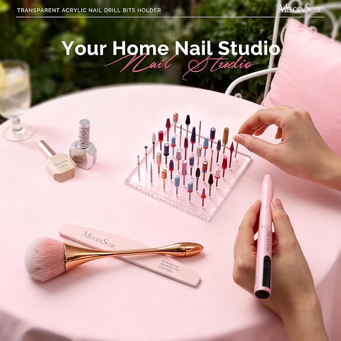 MelodySusie Nail Drill Bits Holder with 36 Holes, Visible Sturdy and Compatible with 3/32" Acrylic Drill Bit Organizer and Storage for Salon & Home, Square（not include bits）