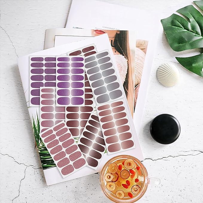 WOKOTO 20 Sheets Soilid Glitter Full Nail Stickers for Women Nails Polish Strips Gel Wraps Strips Sticker for Girls, Solid Pink Purple Cute Glitter Nail Polish Stickers Gel Strips