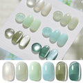 Born Pretty Green Gel Nail Polish,Spring Summer Jelly Transparent Gel Polish,Cat Magnetic Eye,Shimmer Glitter Green Gel Polish Kit for Salon Manicure and Nail Art DIY at Home 6Colors