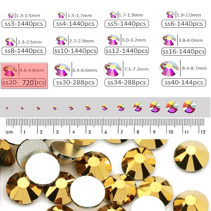 Dowarm 720pc SS20 Flatback Glass Crystal Rhinestones, 4.8MM, Bright Gold