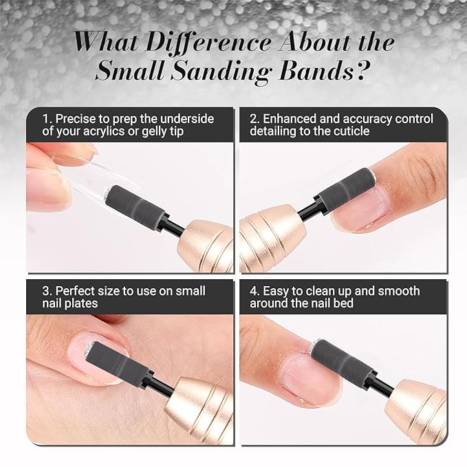 MelodySusie 120 Pcs Nail Drill Bits Small Sanding Bands for 3.1mm Mandrel Bit, 120 Medium Grit Nail File for Acrylic Nails Gel Manicures and Pedicure, Black (Only Sanding Bands)
