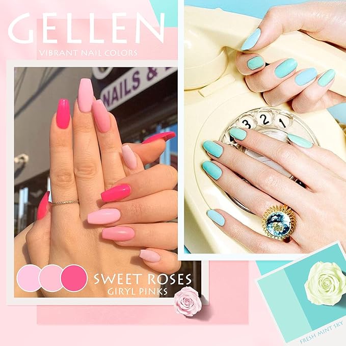 Gellen Gel Nail Polish Kit with U V LED Light 72W Nail Dryer, 12 Trendy Colors Nail Gel Polish, No Wipe Top Base Coat, Nail Art Decorations, Manicure Tools, All-In-One Manicure Kit, Bright and Pastels