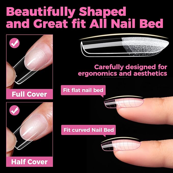 UNA GELLA Square Gel Nail Tips 15 Sizes Medium Square Press on Nails Pre Etched 300pcs Soft Gel Fake Nails Full Cover For Nail Extension Home DIY Nail Salon for Women