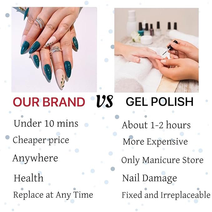 Green Short Almond Press on Nails Water Drop Type False Nails with Green Leaf Matte Designs Full Cover Glue on Nails Reusable Artificial Stick on Nails for Women 24 Pcs