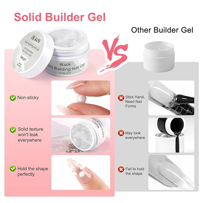 BQAN Nail Solid Sculpting Gel for 3D Art, 2 Pcs 15g/0.5oz Pearl Colors Non Sticky 3D Nail Gel for Building Carving Molding Extension | Salon & DIY at Home