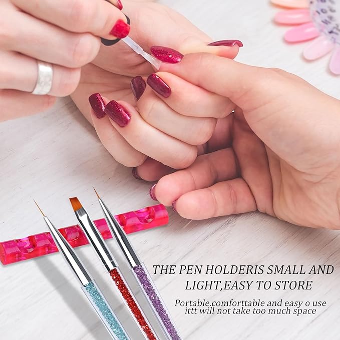 4-Color Acrylic Crystal Pen Holder Nail art painting pen holder Brush Organizer for Nail Art, Gel Polish & Desk Accessories 360° Rotating Display Stand (Pink/Red/black/Clear)