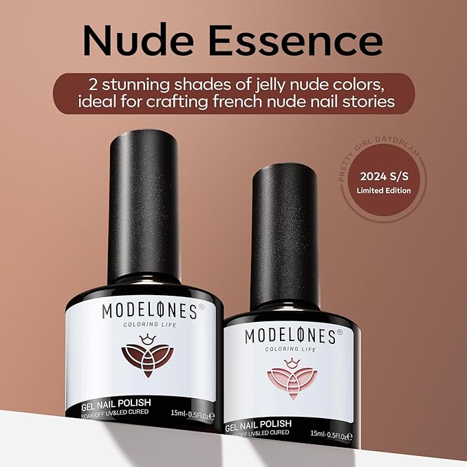 modelones Brown Gel Nail Polish Set 2 Pcs 15 ML Nude Brown Winter Gel Polish Neutral Skin Tone Translucent Nude Soak Off Gel Nail Kit Manicure DIY At Home Nail Art Salon Gift For Women Girl