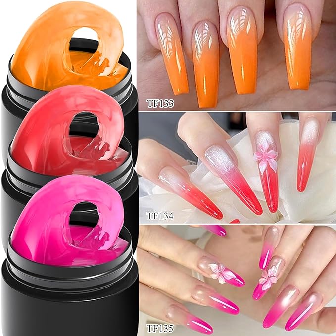 MEET ACROSS Solid Builder Gel for Nails, 3 Colors Solid Builder Non-Sticky Pink Rose Orange Hard Gel for Nails 3D Sculpture Nail Extension Kit