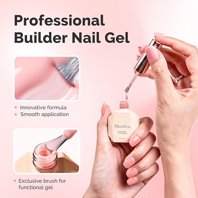 MelodySusie Gray Pink Builder Nail Gel for Nails Thickening, Soak Off UV Extension Gel, Rhinestone Nail Glue for Nail Art Design Salon DIY Manicure at Home Gift for Women-027