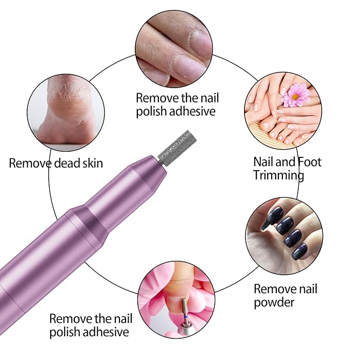 Nail Drill Kit Electric Rechargeable Set Cordless Nail Art Grinding Machine Compact Professional Nail File for Gel Manicure Pedicure Polishing Tool Household,Nail Removal Machine (Purple)