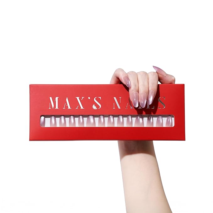 Max’s Press-On Nails Purple Collection | 32-Piece Nail Kit including both Glue & Adhesive (Glossy Grape, Small)