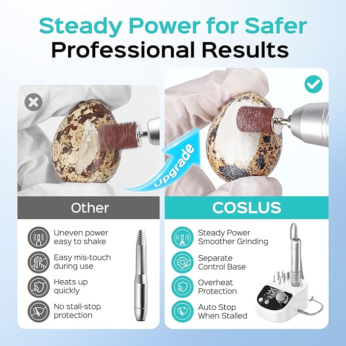 COSLUS E50 Professional Electric Nail Drill: Upgraded Steady Power with LED Display for Acrylic, Gel & Natural Nails - Easy to Use for Women, Nail Art Practice, Desktop Nail File at Home DIY or Salon