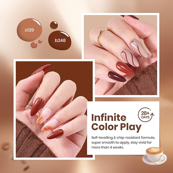 Beetles Brown Gel Polish Set - Toasty Aroma Collection, 6 Colors Nude Brown Trendy Colors Uv LED Lamp Salon DIY at Home Nails Gifts for Women