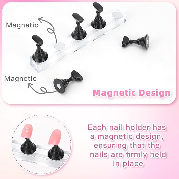 Nail Stand Nail Holder for Painting Nails 2 Sets Press on Nails Stand Display with 96 Pcs Reusable Adhesive Putty Clay Magnetic Acrylic Nailss Art Tools Accessories for Home DIY Salon Supplies Black