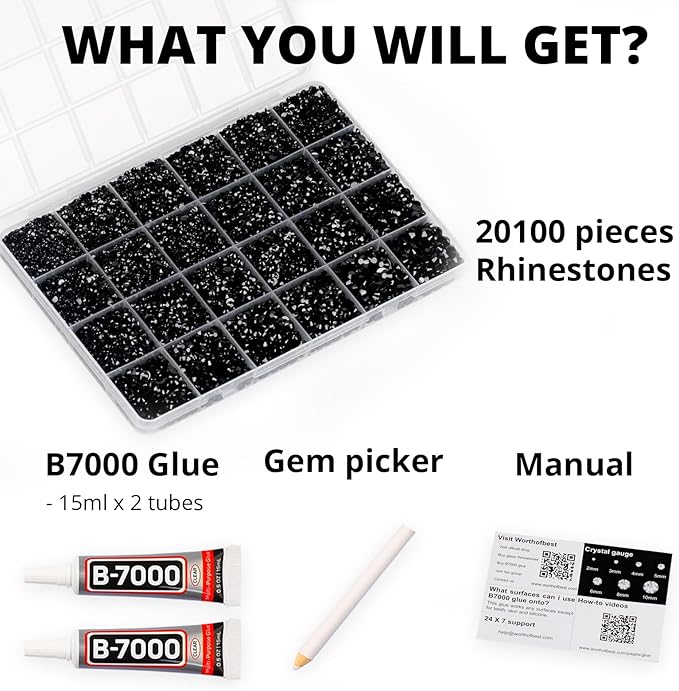 20100Pcs Black Resin Rhinestones 2,3,4,5,6mm Flatback for Bedazzling Crafting Crafts Clothing Clothes Fabric Shoes Nail Art, Flat Back Gems Diamonds Bedazzler Kit Bulk Jewels Crystals Gemstones