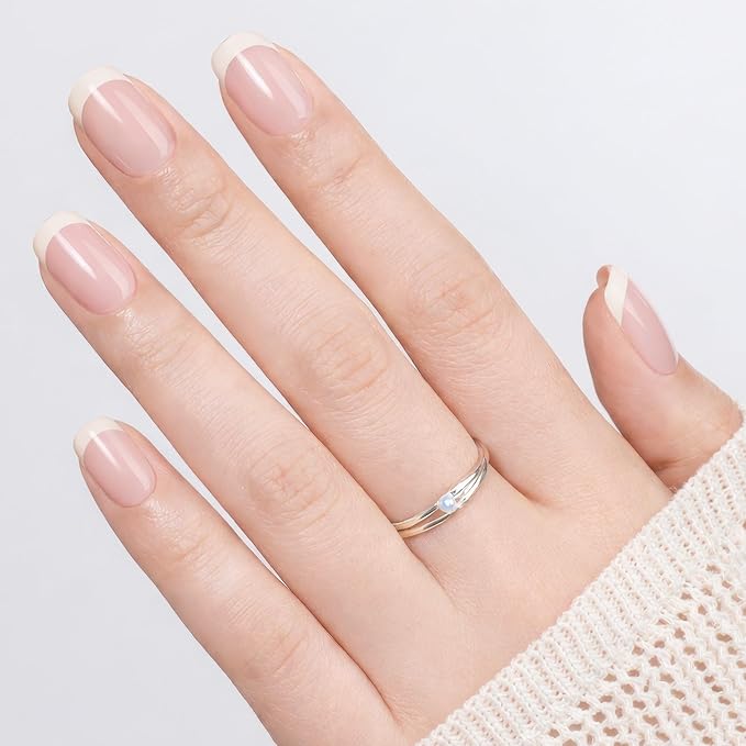 UNA GELLA 32Pcs Soft Gel Press on Nails - 16 Sizes French Tip Short Square Glue on Nails, Reusable Nude Beige False Nails, Full Cover Acrylic Nail Kit for Women DIY Home Manicure