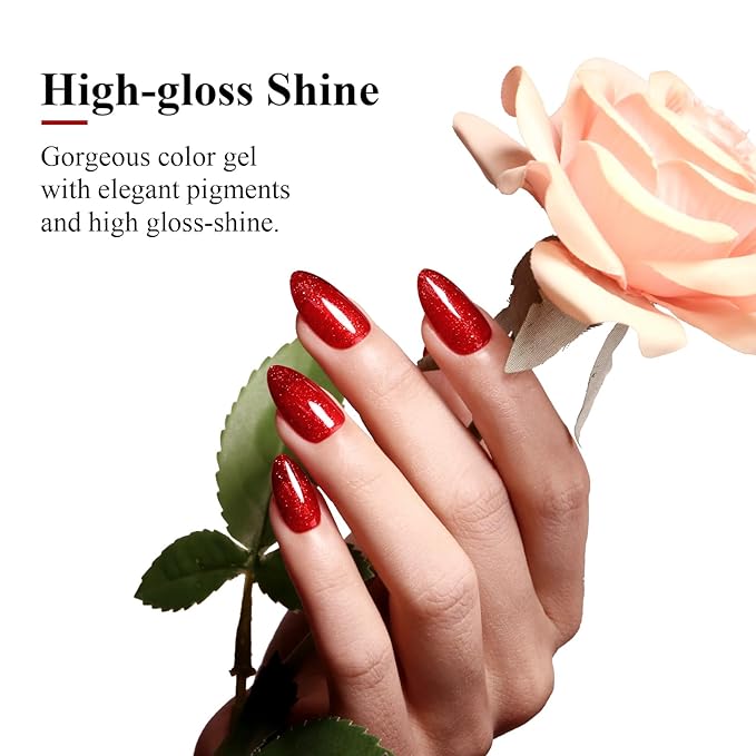 Imtiti Glitter Gel Nail Polish, 0.5 Fl Oz Christmas Red Glitter Gel Polish Soak Off LED U V Shimmer Sparkle Nail Gel Polish Fall Winter DIY Nail Art Starter Manicure Salon for Women Girls