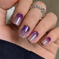 CurvLife Press On Nails Short Square – Purple Ombre Fake Nails, Reusable Soft Gel Glue On Nails with Adhesive Tabs, Natural Fit, Salon Quality for Women