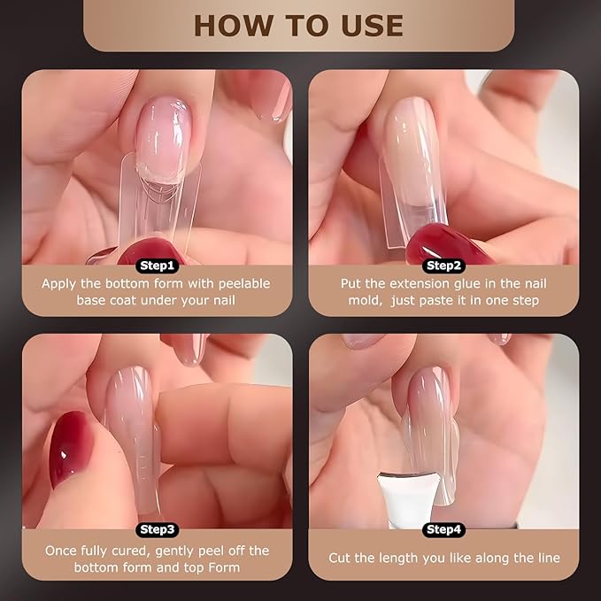 Sandwich Nails Dual Forms,280Pcs Reusable Nail Extension Forms with Silicone Polygel Stick,Easy Demolding & Intuitive Operation for DIY & Professional Use