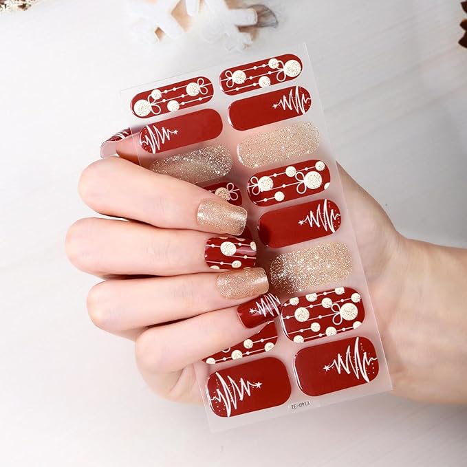 6 Sheets Christmas Nail Wraps Full Stickers Glow in The Darkness Nail Polish Strips, DIY Self-Adhesive Nail Art Santa Hat Xmas Tree Snowflakes with 5 Pieces Nail Files for Party Decor (96 Pieces)