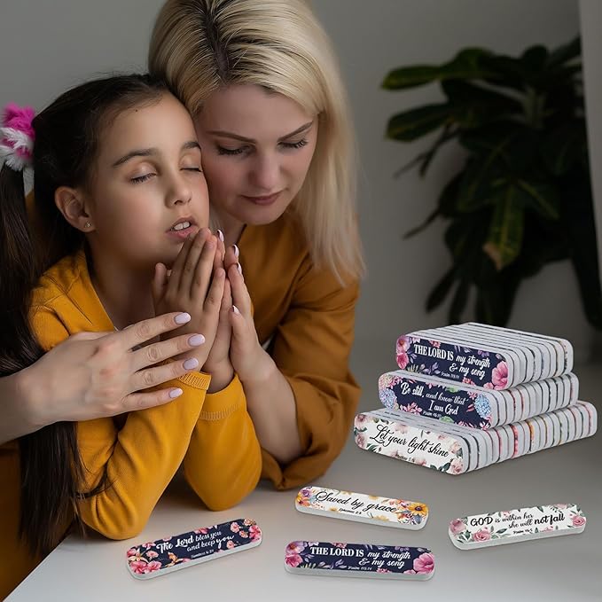 200 Pcs Christian Bible Verse Nail Files Gift for Women Religious Scripture Nail Emery Boards Colorful Floral Buffering Files Scripture Manicure Tools Easter VBS Gift(Bible Gentle Style)