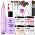 WAYI Acrylic Nail Kit with Drill for Beginners – 58ml Acrylic Nail Liquid, 4×15g Powder (Pink/White/Clear/Nude), 3 Brushes (#8 #10 #12), 50PCS Forms, 100/180 File & Buffer