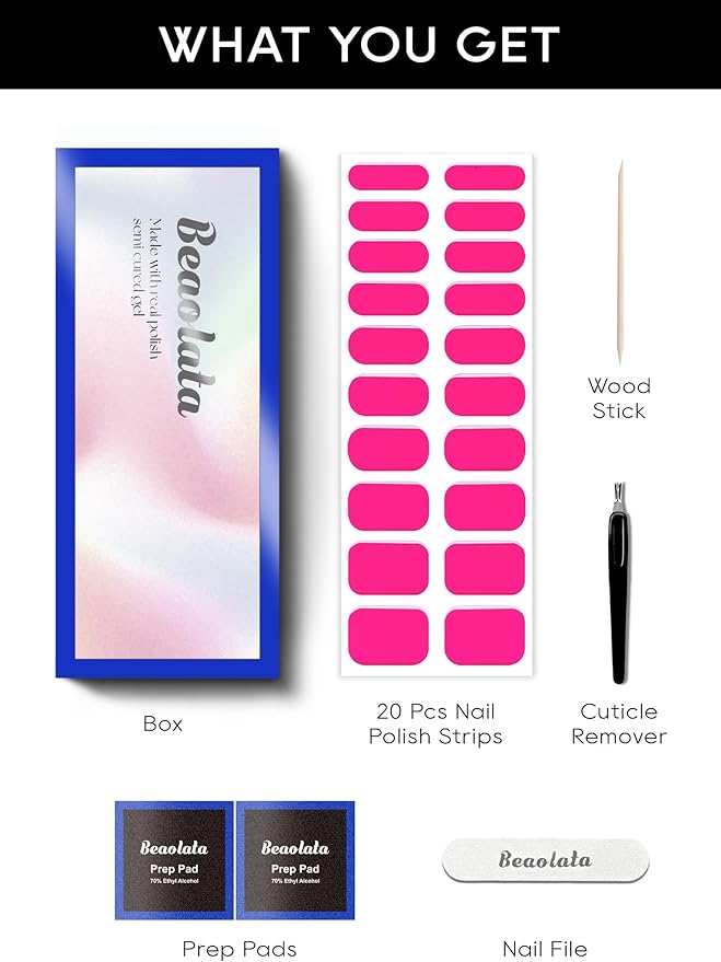 Semi Cured Gel Nail Strips - UV Light Gel Nail Stickers - 20 Long Lasting Salon Quality Wraps (Velvet Kiss Pink)