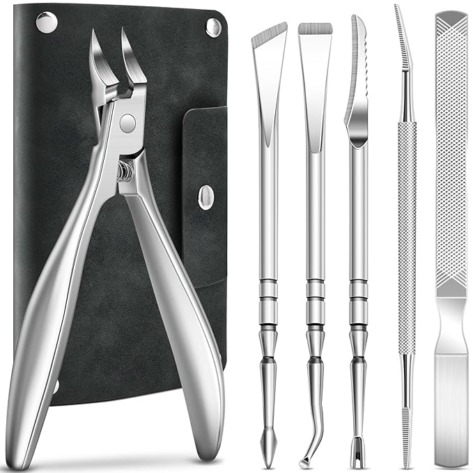 6PCS Ingrown Toenail Treatment Set, Professional Pedicure Tools for Feet, Ingrown Toenail Removal Kit with Leather Case Foot Nail Care Tools Manicure Set for Ingrown Toenails Calluses Corn & Dead Skin